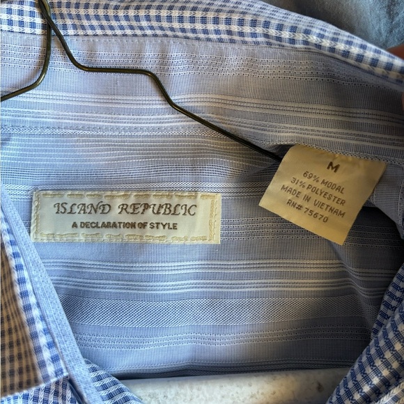 Island Republic Men’s Causal Button Up Shortsleeve Shirt Check Blue/white M - Picture 10 of 10